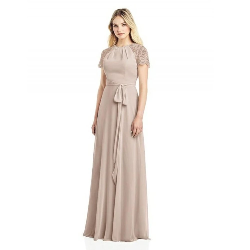 NEW Jenny Packham Dessy Style Cap Sleeve Jewel-Neck Lace and Chiffon Gown P2796